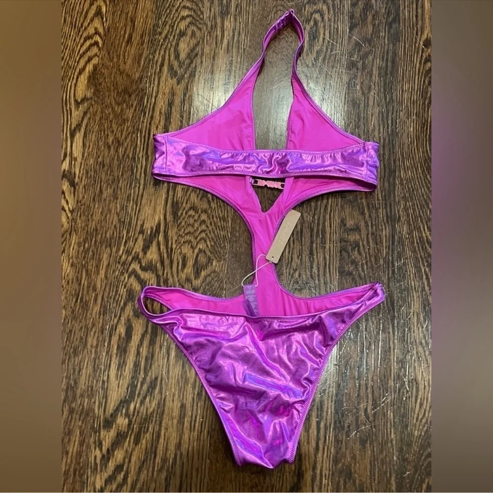 💜SKIMS  (C4) METALLIC SWIM MONOKINI SWIMSUIT IN DRAGON FRUIT 2X NWT